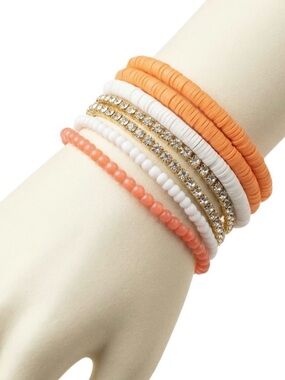 Own the Game 8 pc. Orange and White Beaded Bracelet Set (NWT)